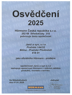 Osvědčení oficiálního prodejce Hörmann 2025