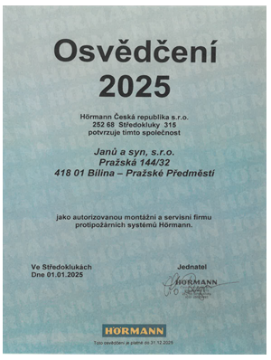 Osvědčení autorizovaného servisního a montážního střediska Hörmann 2024