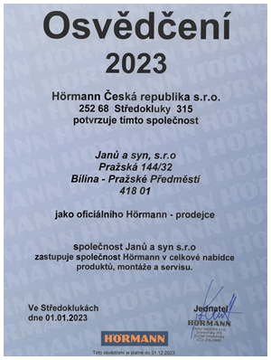 Osvědčení oficiálního prodejce Hörmann 2022