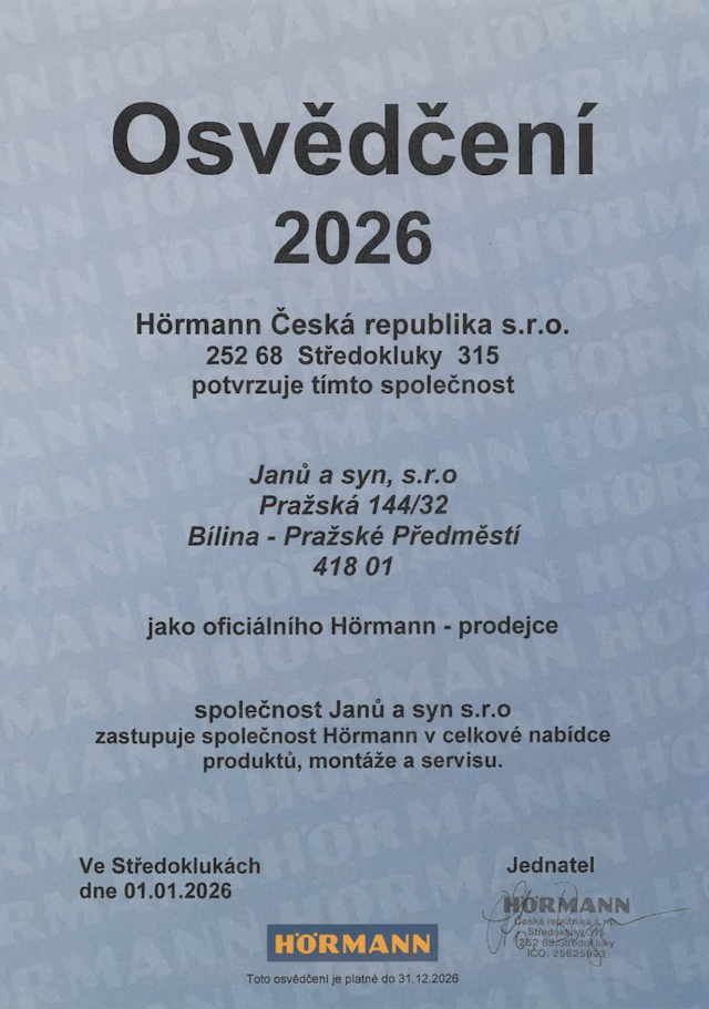 Osvědčení oficiálního prodejce Hörmann 2026